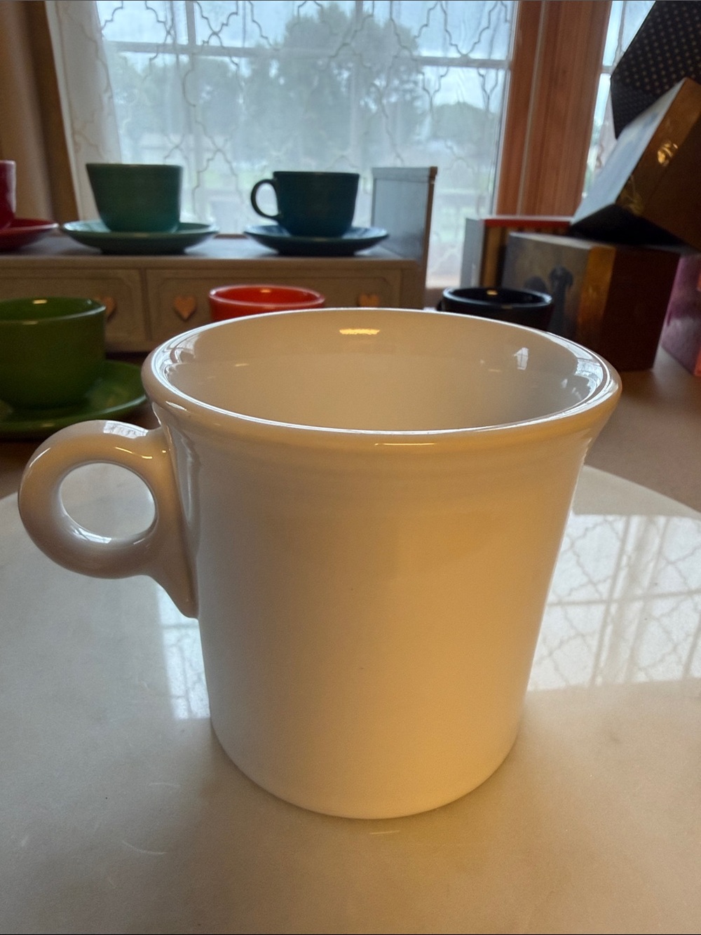 Fiesta White Ceramic Mug with Round Loop Handle